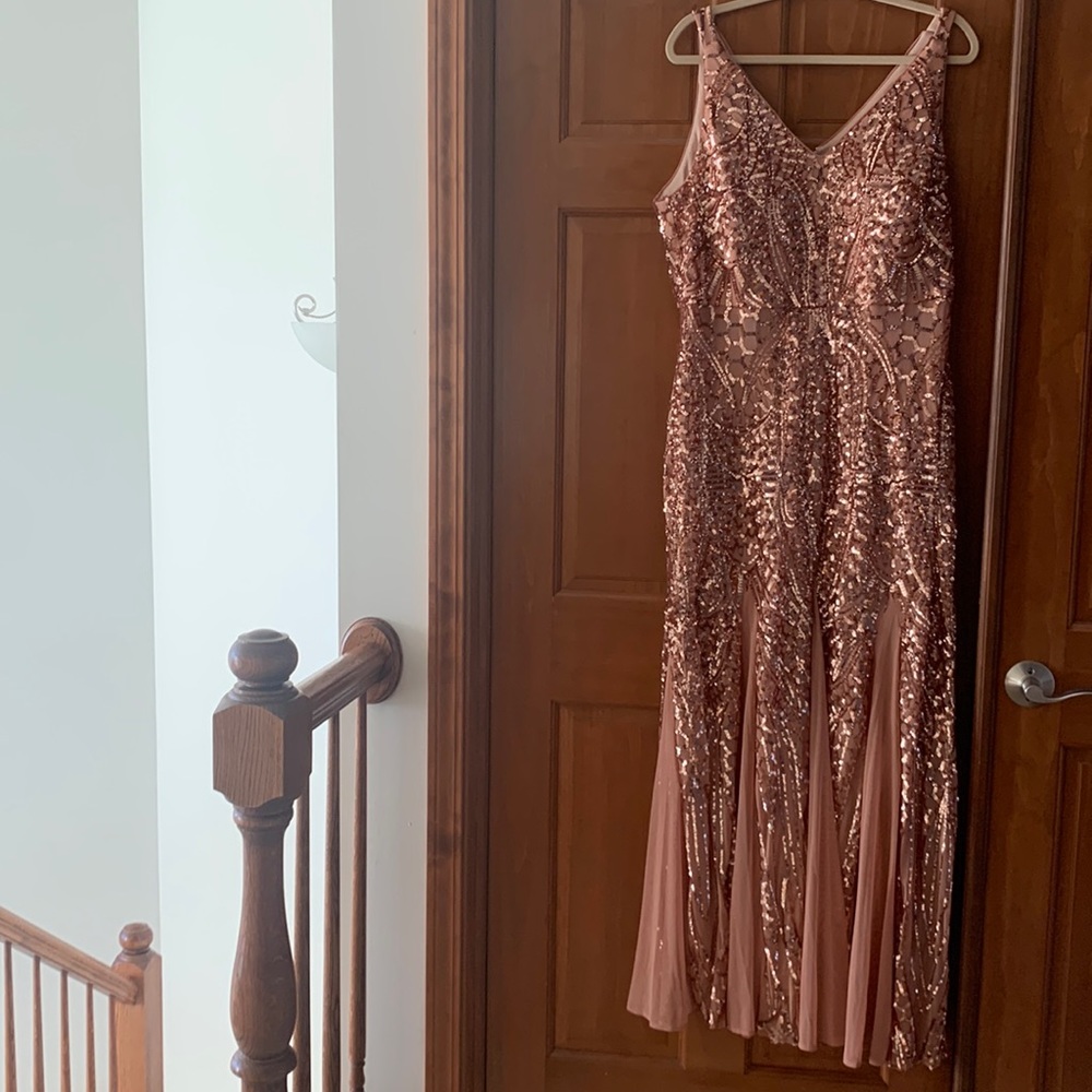 Nightway Sequenced Mesh Evening Gown